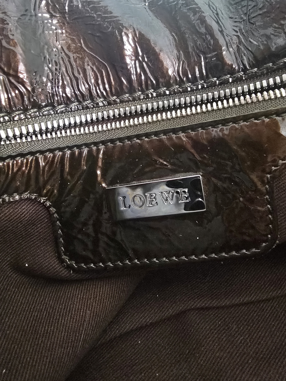 Loewe Patent Leather Top-Handle Satchel in Dark Brown - Picture 15 of 16